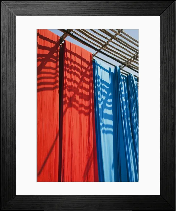 Framed Print : Freshly dyed fabric hanging to dry, Sari garment factory, Rajasthan, India, Asia Framed Print : Freshly dyed fabric hanging to dry, Sari garment factory, Rajasthan, India, Asia