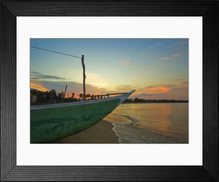 Framed Print : Outrigger boat at sunset at this fishing beach and popular tourist surf destination, Arugam Bay, Eastern Province, Sri Lanka, Asia Framed Print : Outrigger boat at sunset at this fishing beach and popular tourist surf destination, Arugam Bay, Eastern Province, Sri Lanka, Asia