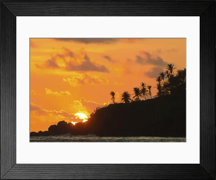 Framed Print : Sunset and palm trees on the western point of the south coast surf beach at Mirissa, near Matara, Southern Province, Sri Lanka, Asia Framed Print : Sunset and palm trees on the western point of the south coast surf beach at Mirissa, near Matara, Southern Province, Sri Lanka, Asia