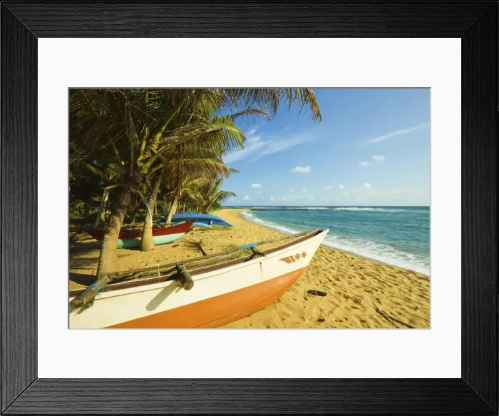 Framed Print : Fishing boats at the east end of the south coast whale watch surf beach at Mirissa, near Matara, Southern Province, Sri Lanka, Asia Framed Print : Fishing boats at the east end of the south coast whale watch surf beach at Mirissa, near Matara, Southern Province, Sri Lanka, Asia