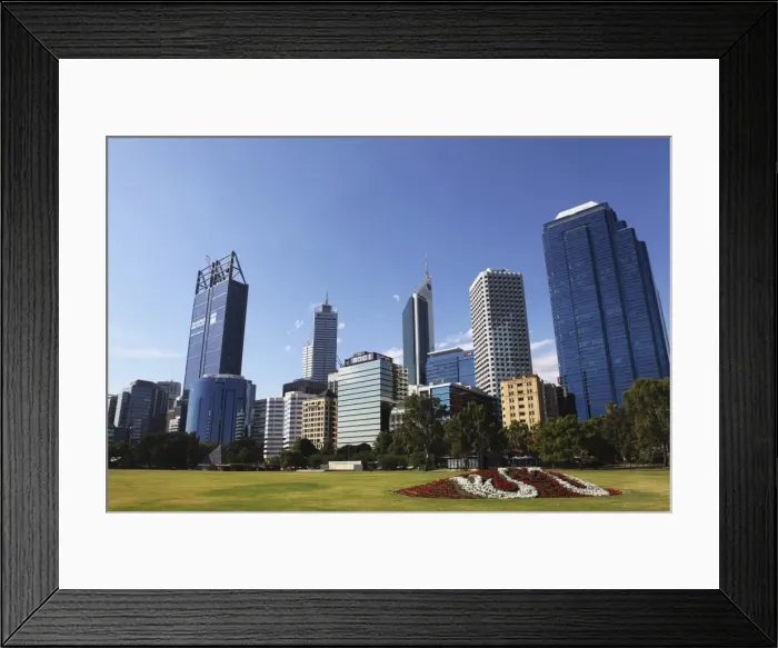 Framed Print : Skyscrapers of the Central Business District (Central Business District) tower over the Esplanade at Perth, Western Australia, Australia, Pacific Framed Print : Skyscrapers of the Central Business District (Central Business District) tower over the Esplanade at Perth, Western Australia, Australia, Pacific