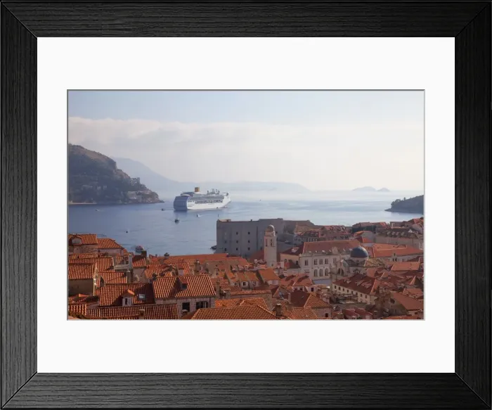 Framed Print : Rooftops, cruise ship and the island of Lokrum from Dubrovnik Old Town walls, Dubrovnik, Croatia, Europe Framed Print : Rooftops, cruise ship and the island of Lokrum from Dubrovnik Old Town walls, Dubrovnik, Croatia, Europe