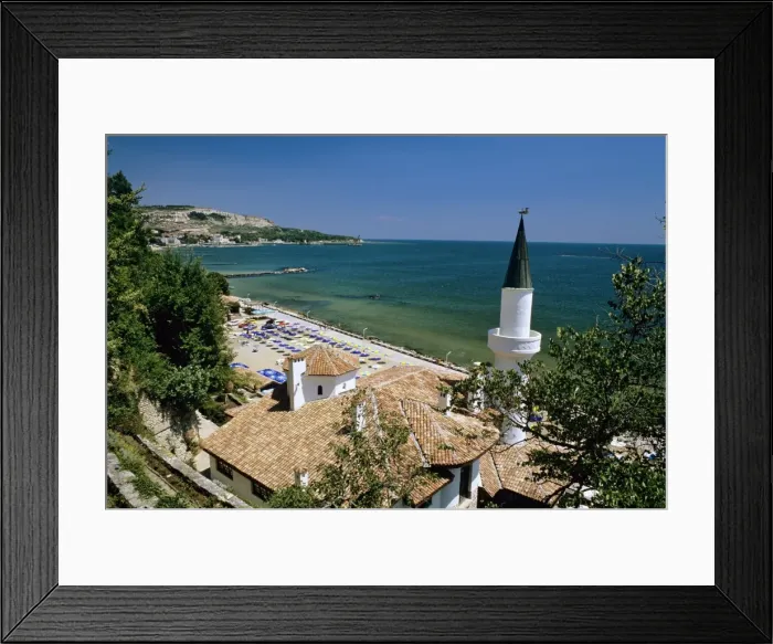 Framed Print : View over the Quiet Nest villa and minaret, Palace of Queen Marie, Balchik, Black Sea coast, Bulgaria, Europe Framed Print : View over the Quiet Nest villa and minaret, Palace of Queen Marie, Balchik, Black Sea coast, Bulgaria, Europe
