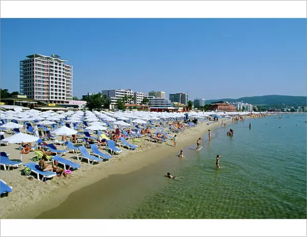 Beach scene, Sunny Beach, Black Sea coast, Bulgaria, Europe