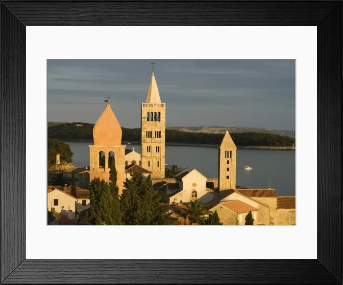 Framed Print : Sunset over campaniles of old town, Rab Town, Rab Island, Kvarner Gulf, Croatia, Adriatic, Europe Framed Print : Sunset over campaniles of old town, Rab Town, Rab Island, Kvarner Gulf, Croatia, Adriatic, Europe