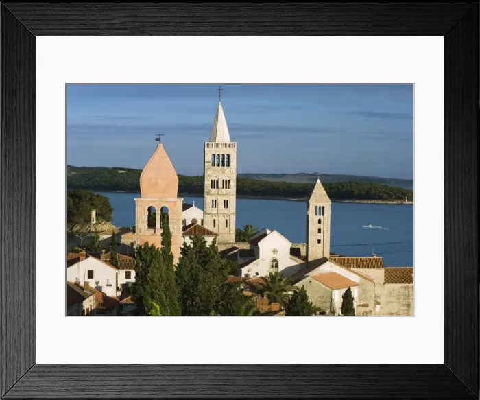 Framed Print : View over campaniles of old town, Rab Town, Rab Island, Kvarner Gulf, Croatia, Adriatic, Europe Framed Print : View over campaniles of old town, Rab Town, Rab Island, Kvarner Gulf, Croatia, Adriatic, Europe