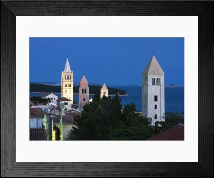 Framed Print : View over campaniles of old town at dusk, Rab Town, Rab Island, Kvarner Gulf, Croatia, Adriatic, Europe Framed Print : View over campaniles of old town at dusk, Rab Town, Rab Island, Kvarner Gulf, Croatia, Adriatic, Europe
