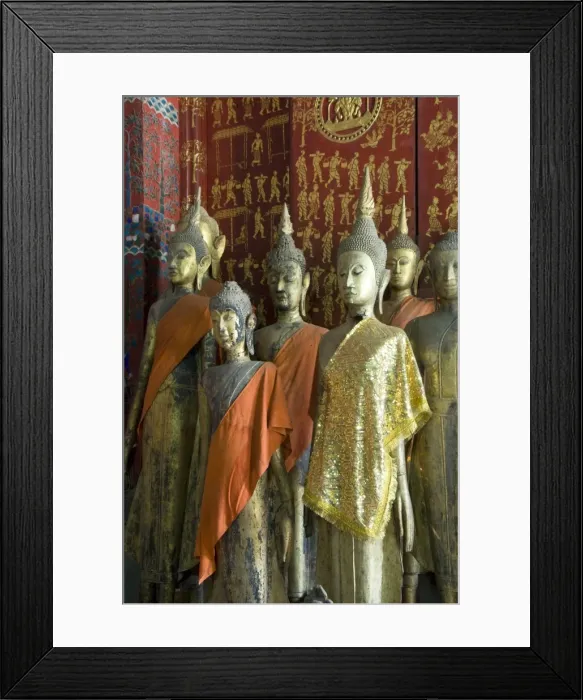 Framed Print : Buddha statues in the Funerary Carriage Hall, Wat Xieng Thong, UNESCO World Heritage Site, Luang Prabang, Laos, Indochina, Southeast Asia, Asia Framed Print : Buddha statues in the Funerary Carriage Hall, Wat Xieng Thong, UNESCO World Heritage Site, Luang Prabang, Laos, Indochina, Southeast Asia, Asia