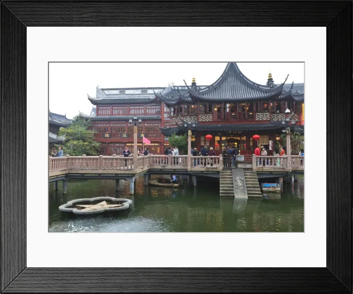 Framed Print : Hu Xing Ting Teahouse and zigzag Bridge of Nine Turnings, Yu Yuan (Yuyuan) Bazaar, Shanghai, China, Asia