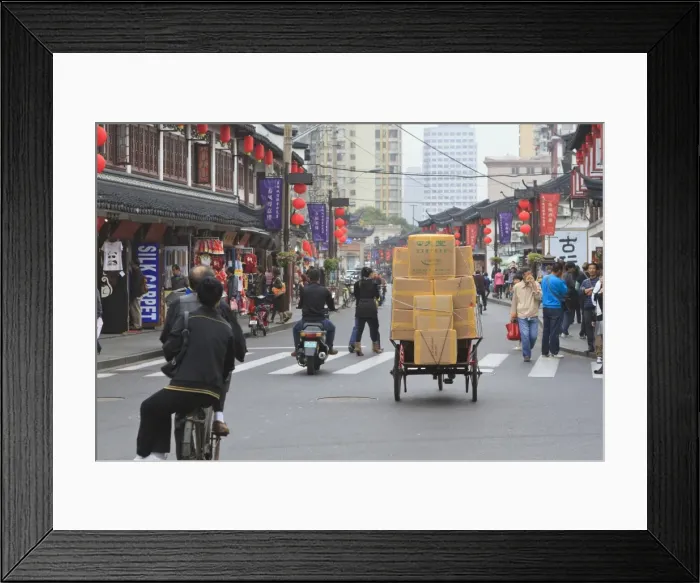 Framed Print : Pedestrians and traffic on Shanghai Old Street, a restored traditional neighbourhood, Nanshi, Shanghai, China, Asia Framed Print : Pedestrians and traffic on Shanghai Old Street, a restored traditional neighbourhood, Nanshi, Shanghai, China, Asia