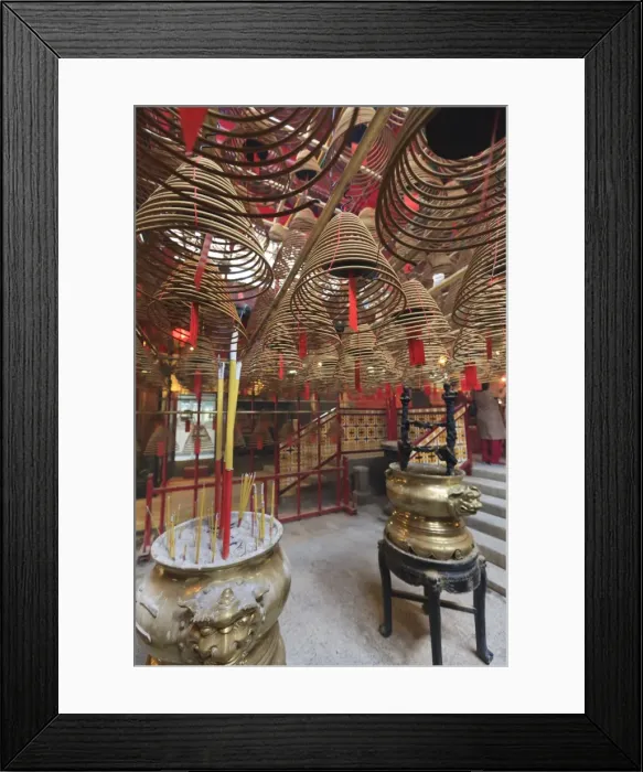 Framed Print : Incense coils hang from the roof of the Man Mo Temple, built in 1847, Sheung Wan, Hong Kong, China, Asia Framed Print : Incense coils hang from the roof of the Man Mo Temple, built in 1847, Sheung Wan, Hong Kong, China, Asia