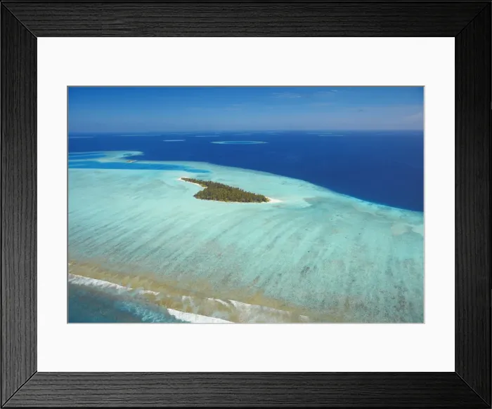 Framed Print : Aerial view of a tropical island, Maldives, Indian Ocean, Asia Framed Print : Aerial view of a tropical island, Maldives, Indian Ocean, Asia