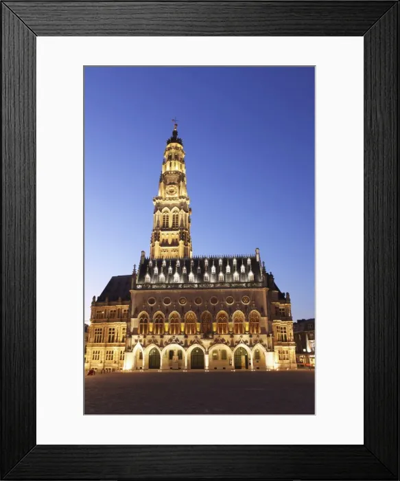 Framed Print : Gothic Town Hall (Hotel de Ville) and Belfry tower, UNESCO World Heritage Site, Petite Place (Place des Heros), Arras, Nord-Pas de Calais, France, Europe