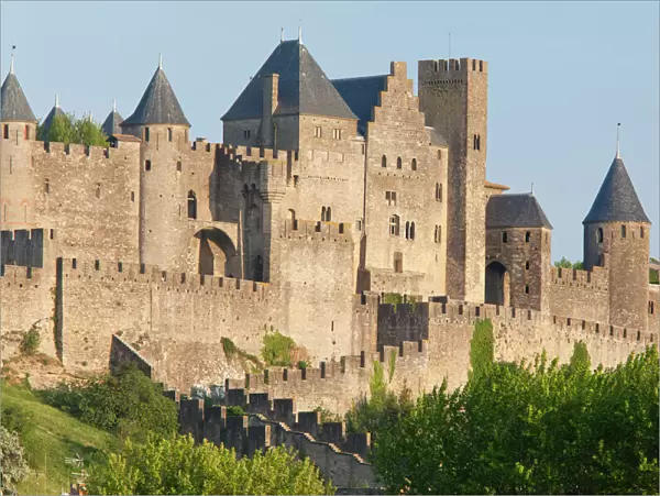 Evening light on the medieval city of La Cite, Carcassonne, UNESCO World Heritage Site, Languedoc-Roussillon, France, Europe