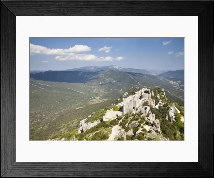 Framed Print : View of the Cathar castle of Peyrepertuse in Languedoc-Roussillon, France, Europe Framed Print : View of the Cathar castle of Peyrepertuse in Languedoc-Roussillon, France, Europe