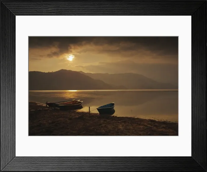 Framed Print : Local fishing boats on Phewa Lake at sunset, Gandak, Nepal, Asia Framed Print : Local fishing boats on Phewa Lake at sunset, Gandak, Nepal, Asia