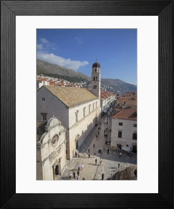 Framed Print : Franciscan Monastery, Stradun and rooftops from Dubrovnik Old Town walls, UNESCO World Heritage Site, Dubrovnik, Croatia, Europe Framed Print : Franciscan Monastery, Stradun and rooftops from Dubrovnik Old Town walls, UNESCO World Heritage Site, Dubrovnik, Croatia, Europe