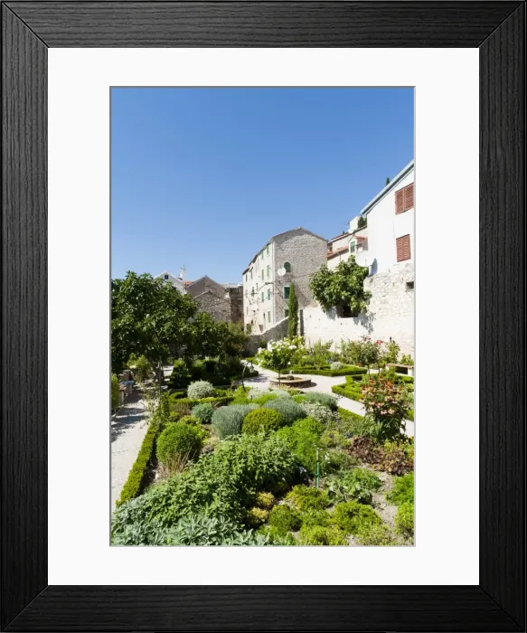Framed Print : Medieval mediterranean garden of St. Lawrence Monastery, Sibenik, Dalmatia region, Croatia, Europe Framed Print : Medieval mediterranean garden of St. Lawrence Monastery, Sibenik, Dalmatia region, Croatia, Europe