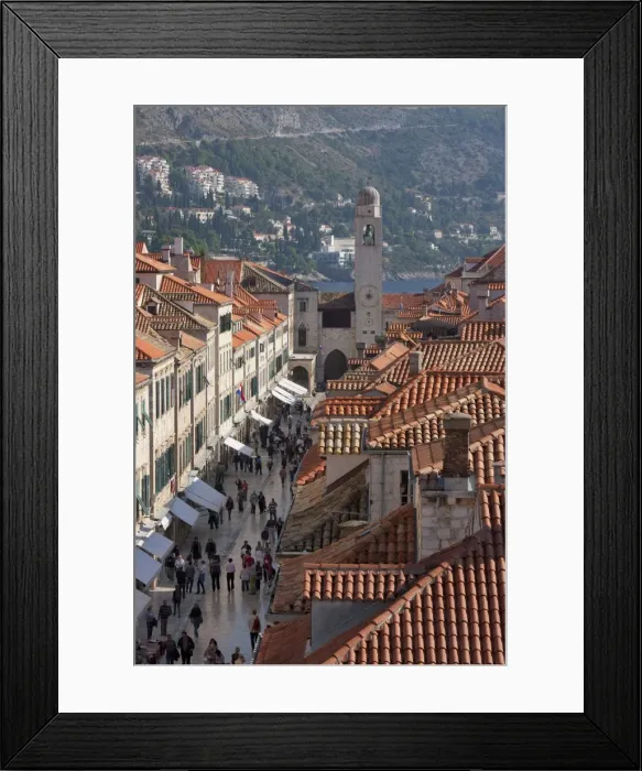 Framed Print : Stradun, Orlando Tower and rooftops from Dubrovnik Old Town walls, UNESCO World Heritage Site, Dubrovnik, Croatia, Europe Framed Print : Stradun, Orlando Tower and rooftops from Dubrovnik Old Town walls, UNESCO World Heritage Site, Dubrovnik, Croatia, Europe