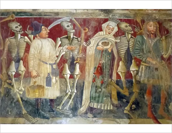 Detail of the Dance of Death fresco dating from 1475, Chapel of Our Lady of the Rocks, Beram, Istria, Croatia, Europe
