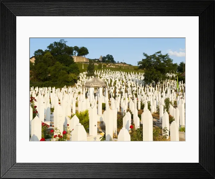 Framed Print : Kovaci War Cemetery with gravestone of first president of Bosnia and Herzegovina, Alija Izetbegovic, Sarajevo, Bosnia and Herzegovina, Europe Framed Print : Kovaci War Cemetery with gravestone of first president of Bosnia and Herzegovina, Alija Izetbegovic, Sarajevo, Bosnia and Herzegovina, Europe