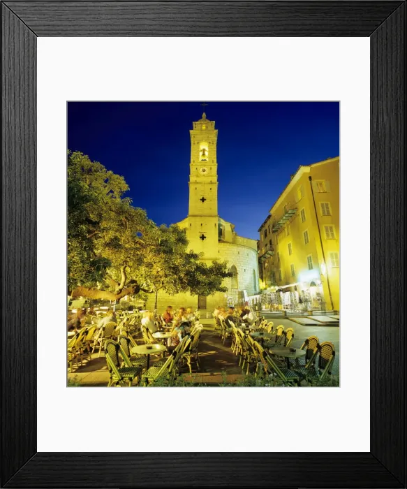 Framed Print : Evening cafe scene in main square of old town, Porto Vecchio, South East Corsica, Corsica, France, Europe Framed Print : Evening cafe scene in main square of old town, Porto Vecchio, South East Corsica, Corsica, France, Europe