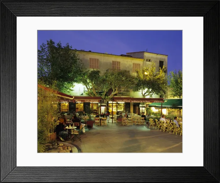 Framed Print : Cafes in main square of old town, Porto Vecchio, Corsica, France, Europe Framed Print : Cafes in main square of old town, Porto Vecchio, Corsica, France, Europe