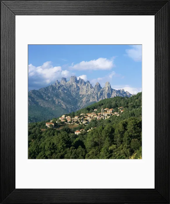 Framed Print : View over village and Bavella Mountains, Zonza, South Corsica, Corsica, France, Europe Framed Print : View over village and Bavella Mountains, Zonza, South Corsica, Corsica, France, Europe