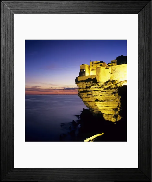 Framed Print : Haute Ville on cliff edge at dusk, Bonifacio, South Corsica, Corsica, France, Mediterranean, Europe Framed Print : Haute Ville on cliff edge at dusk, Bonifacio, South Corsica, Corsica, France, Mediterranean, Europe