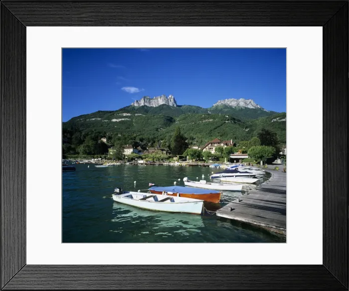 Framed Print : Rowing boats along lake shore, Talloires, Lake Annecy, Rhone Alpes, France, Europe Framed Print : Rowing boats along lake shore, Talloires, Lake Annecy, Rhone Alpes, France, Europe