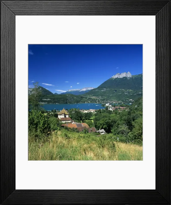 Framed Print : View over village to lake, Duingt, Lake Annecy, Rhone Alpes, France, Europe Framed Print : View over village to lake, Duingt, Lake Annecy, Rhone Alpes, France, Europe