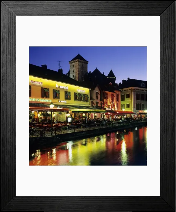 Framed Print : Canal side restaurants below the Chateau at dusk, Annecy, Lake Annecy, Rhone Alpes, France, Europe Framed Print : Canal side restaurants below the Chateau at dusk, Annecy, Lake Annecy, Rhone Alpes, France, Europe
