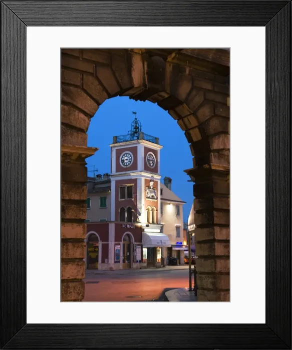 Framed Print : Trg Marsala Tita (main Square) at dusk, Rovinj, Istria, Croatia, Europe