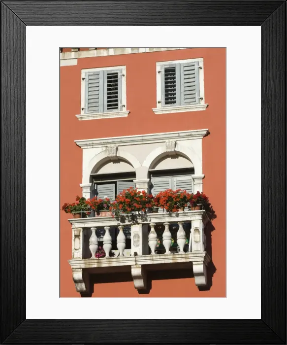 Framed Print : Colourful balcony, Rovinj, Istria, Croatia, Europe