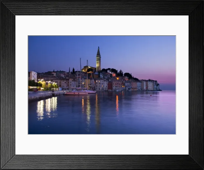 Framed Print : Old Town and St. Euphemias Church at dusk, Rovinj, Istria, Croatia, Adriatic, Europe Framed Print : Old Town and St. Euphemias Church at dusk, Rovinj, Istria, Croatia, Adriatic, Europe