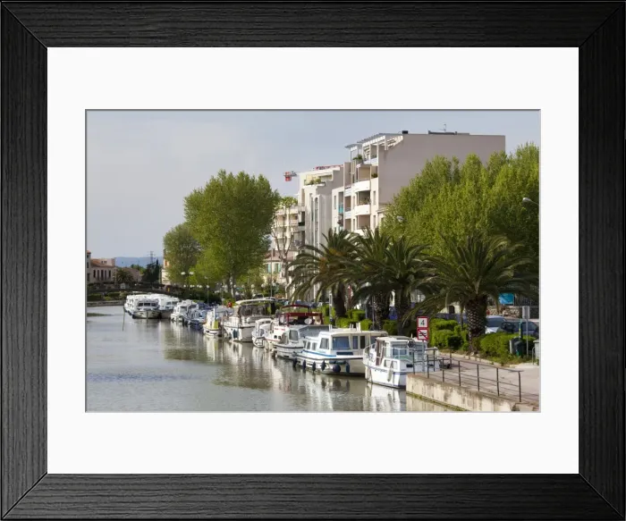 Framed Print : River boats on the Canal de la Robine, Narbonne, Languedoc-Roussillon, France, Europe Framed Print : River boats on the Canal de la Robine, Narbonne, Languedoc-Roussillon, France, Europe