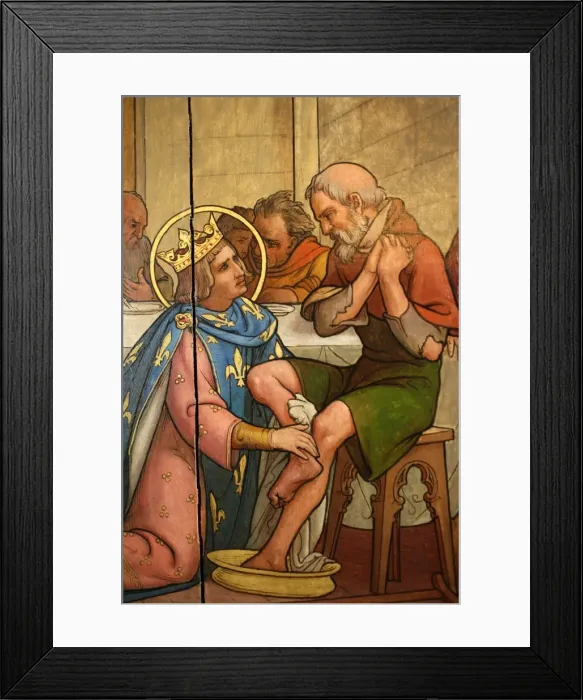 Framed Print : Painting depicting St. Louis washing a paupers feet in Notre-Dame de Paris cathedral Treasure Museum, Paris, France, Europe Framed Print : Painting depicting St. Louis washing a paupers feet in Notre-Dame de Paris cathedral Treasure Museum, Paris, France, Europe