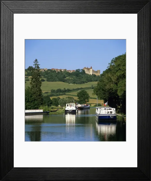 Framed Print : View along the Burgundy Canal to the Chateau, Chateauneuf, Burgundy, France, Europe Framed Print : View along the Burgundy Canal to the Chateau, Chateauneuf, Burgundy, France, Europe