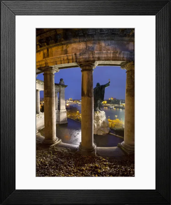 Framed Print : Gellert Monument with view over River Danube and city at dusk, Gellert Hill, Budapest, Hungary, Europe Framed Print : Gellert Monument with view over River Danube and city at dusk, Gellert Hill, Budapest, Hungary, Europe