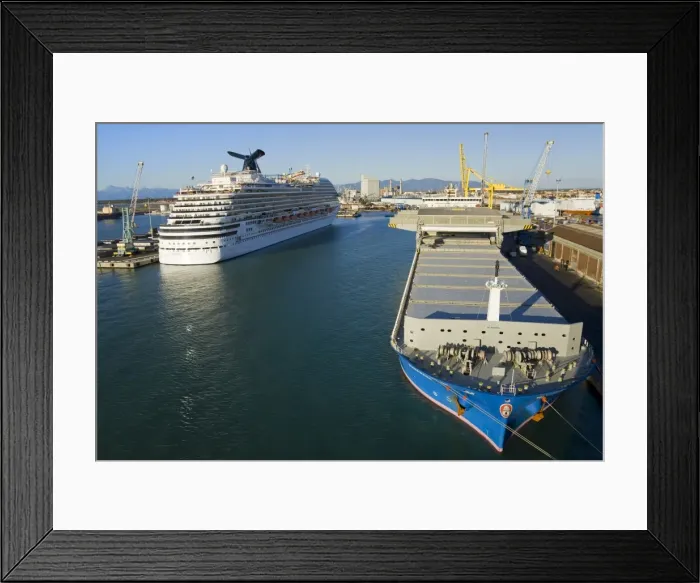 Framed Print : Cargo and cruise ship in the Port of Livorno, Tuscany, Italy, Europe Framed Print : Cargo and cruise ship in the Port of Livorno, Tuscany, Italy, Europe