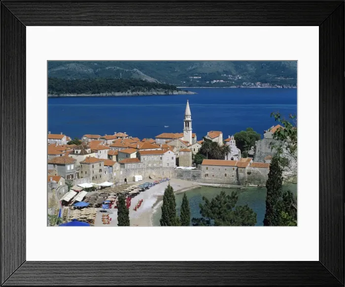Framed Print : View over Old Town and bay, Budva, The Budva Riviera, Montenegro, Europe Framed Print : View over Old Town and bay, Budva, The Budva Riviera, Montenegro, Europe