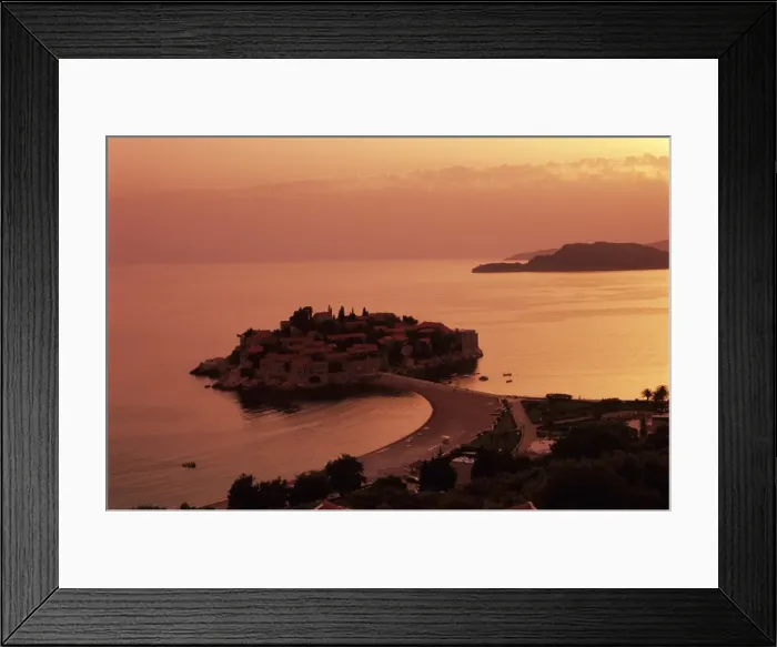 Framed Print : Sunset over island of Sveti Stefan, Sveti Stefan, The Budva Riviera, Montenegro, Europe Framed Print : Sunset over island of Sveti Stefan, Sveti Stefan, The Budva Riviera, Montenegro, Europe