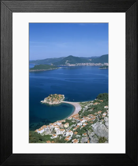 Framed Print : View over the Island and bay, Sveti Stefan, The Budva Riviera, Montenegro, Europe Framed Print : View over the Island and bay, Sveti Stefan, The Budva Riviera, Montenegro, Europe