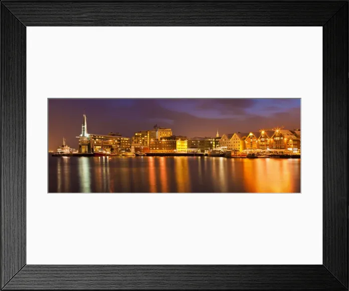 Framed Print : Arctic city of Tromso, harbour, port and waterfront warehouses, panorama at night, Tromso, Troms, North Norway, Scandinavia, Europe Framed Print : Arctic city of Tromso, harbour, port and waterfront warehouses, panorama at night, Tromso, Troms, North Norway, Scandinavia, Europe