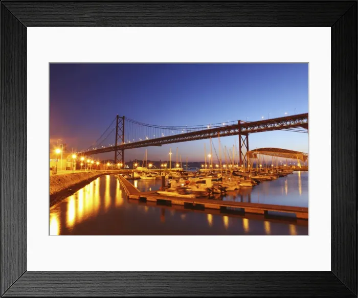 Framed Print : Boats on the River Tagus move at night in the Doca de Santa Amaro marina under the 25 April Bridge, Lisbon, Portugal, Europe Framed Print : Boats on the River Tagus move at night in the Doca de Santa Amaro marina under the 25 April Bridge, Lisbon, Portugal, Europe