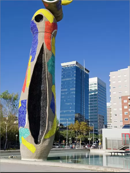 Dona i Ocell (Woman and Bird) sculpture in Joan Miro Park, L Eixample District, Barcelona, Catalonia, Spain, Europe