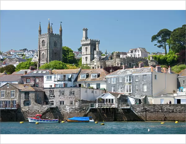 The town of Fowey, seen from the River Fowey in Cornwall, England, United Kingdom, Europe