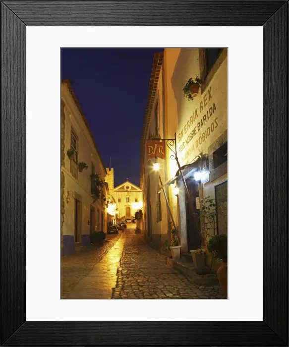 Framed Print : Rua Direita at night, the cobbled street that runs through the mediaval walled city of Obidos, Estremadura, Portugal, Europe Framed Print : Rua Direita at night, the cobbled street that runs through the mediaval walled city of Obidos, Estremadura, Portugal, Europe