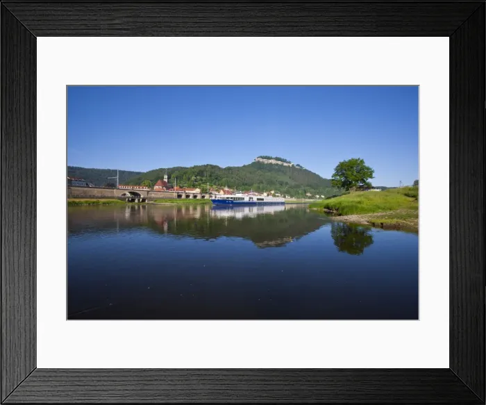Framed Print : Cruise ship floating along the River Elbe, Saxony, Germany, Europe Framed Print : Cruise ship floating along the River Elbe, Saxony, Germany, Europe