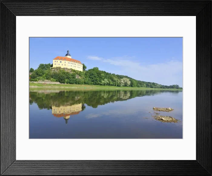 Framed Print : Castle Hirschstein reflected in the River Elbe, Saxony, Germany, Europe Framed Print : Castle Hirschstein reflected in the River Elbe, Saxony, Germany, Europe
